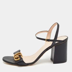Gucci Black Leather GG Marmont Ankle Strap Sandals